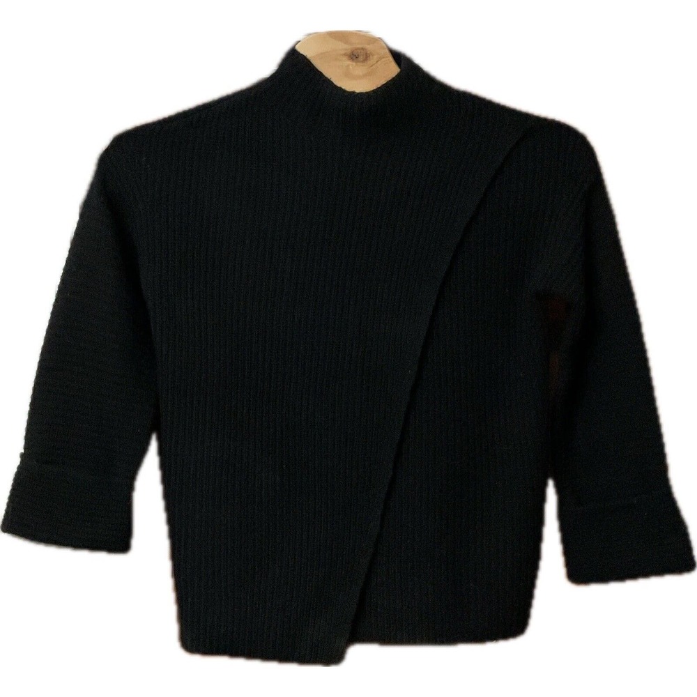Athleta XS WOOL CASHMERE BLEND‎ Azalea Sweater Top XS Black Mock Neck Open Front